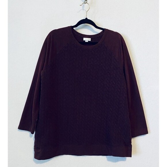 J Jill Sweater Womens Large Quilted Pullover Pockets Crew Neck Burgundy - Picture 1 of 7